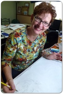 Anne doing a Silverpoint sketch of Nelson Mandela